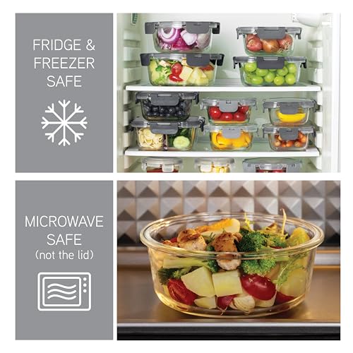Premium 32 Pc. Borosilicate Glass Food Container Set with Dividers (Ombre Grey)