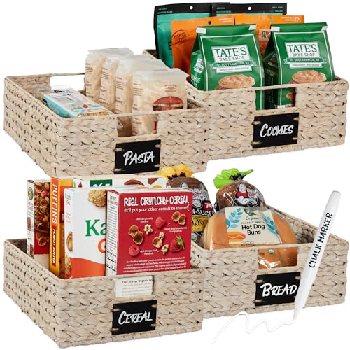 Set of 4 16x12in Large Water Hyacinth Pantry Baskets (12x16x5in / White)