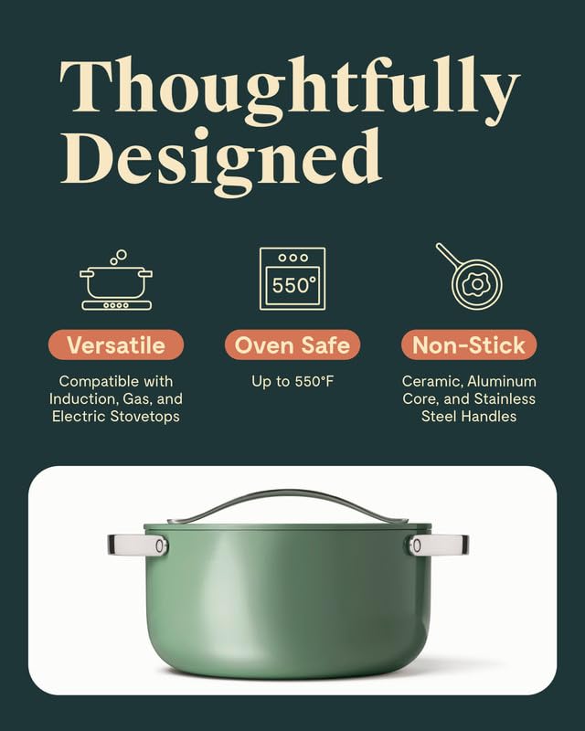 Non Stick Ceramic Dutch Oven Pot with Lid (Sage)