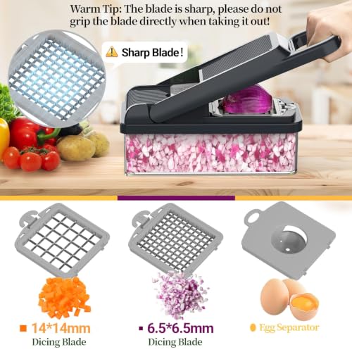 12-in-1 Vegetable Chopper 7 Blades, Veggie Cutter with Handle, Grey (Gray / 7 blades)