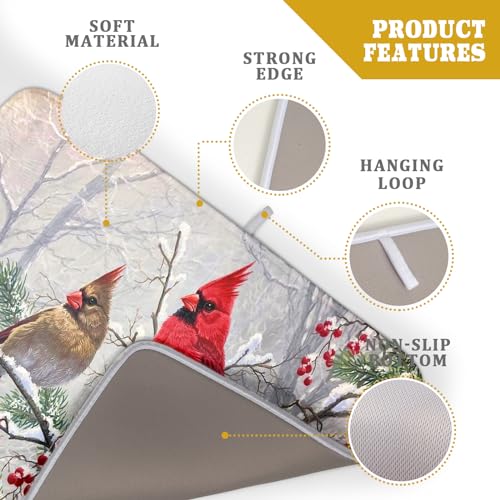 Red Bird Dish Drying Mat Merry Christmas Dishes Pad Absorbent Fast Dry Dish Drainer Mat Protector for Kitchen Counter 18 x 24 Inches (red bird / 18" x 24")