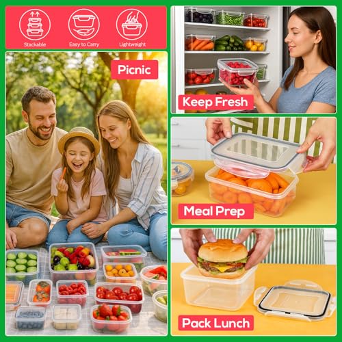 62PCS Thick Food Storage Containers with Airtight Lids for Meal Prep (476oz-31 Pack)
