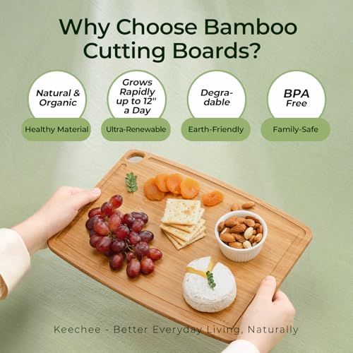 Dishwasher Safe Bamboo Cutting Boards Durable Lightweight Wood Cutting Board for Busy Kitchen (Set of 3 (Large + Medium + Small))