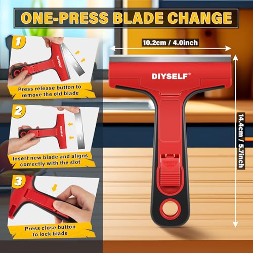 Razor Blade Scraper with 10 PCS 4" Blades (10PCS Metal Blades / Red)