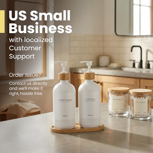 Soap Dispenser Set (White Bottles White Bamboo Pumps)