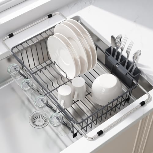 Gray Dish Drying Rack in Sink (Dark Gray / For 12"-30"w Sink)
