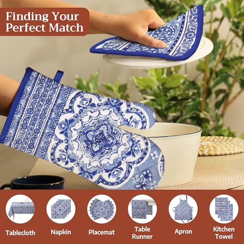 Pot Holders 100% Cotton Potholders (014 - Melodie Bleue / 8" x 8" (Pot Holder Pack of 2))