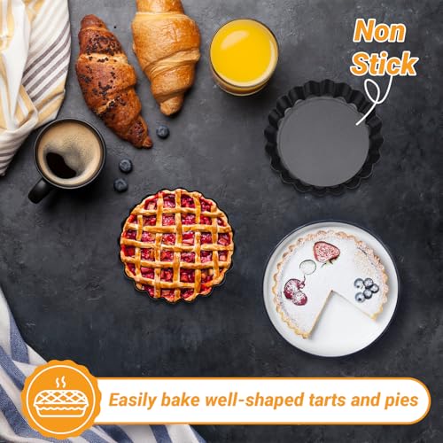 4 Inch Mini Quiche Pan Set of 6 (Black-Round-6 pack / 4 Inch)