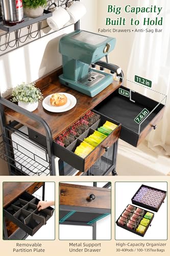 Rolling Coffee Bar Cart for Small Spaces (Black & Brown)