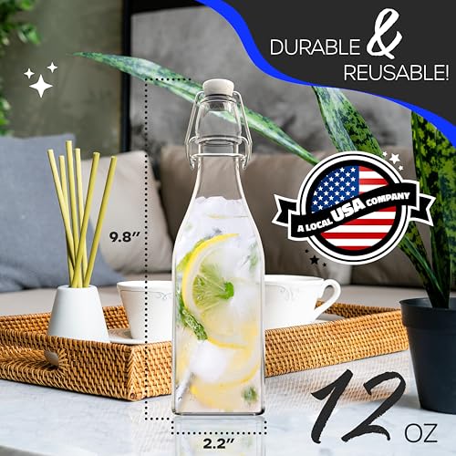 12 Oz Square Swing Top Glass Bottles with Airtight Lid 12 Pack (12 Pack - Square)
