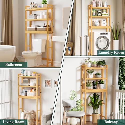 Bamboo Over The Toilet Storage Cabinet (Natural / 3 Tiers (66.9"H))