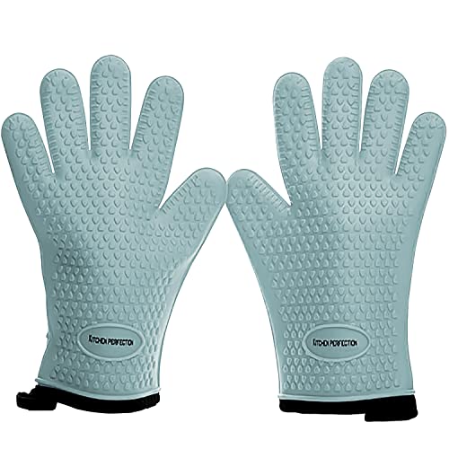 Silicone Smoker BBQ Gloves (Ice Blue / One Size Fits Most)