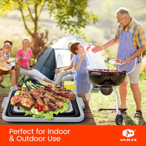 Upgraded Collapsible BBQ Prep Tub with Lid & Foldable Handle Stand