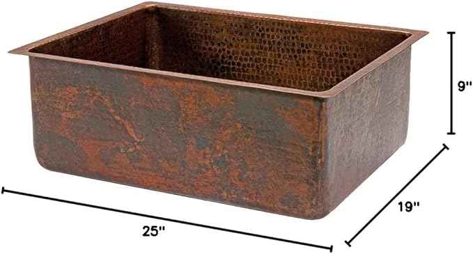 Premier Copper Products KSDB25199 25-Inch Hammered Copper Kitchen Single Basin Sink, Oil Rubbed Bronze