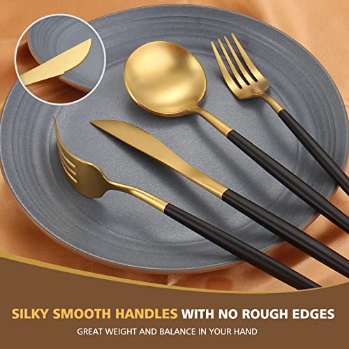 20pc Matte Black Gold Silverware Set for 4 (Blackgold / 20-piece)