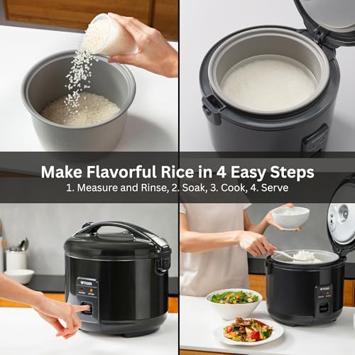 JNP-S15U-KY 8 Cup Capacity Rice Cooker with Non-Stick Inner Pot, Retractable Power Cord, and Keep Warm up to 12 hours, Black (8 cup)