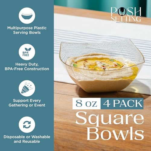 4 Pack Disposable Gold Plastic Serving Bowls Square Party Candy Use 8oz (8 OUNCE / GOLD GLITTER)