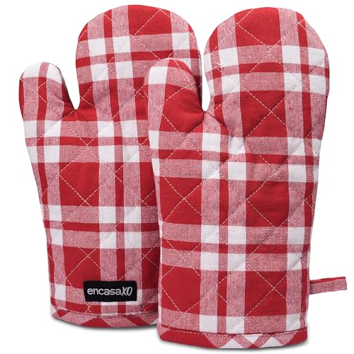 Oven Mitts Heat Resistant Kitchen Gloves (Oven Gloves / Franca Red Checks)