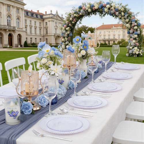 100pcs White Plastic Plates with Silver Beads for Bridal Showers (Silver and White Plastic Plates / 100PCS)
