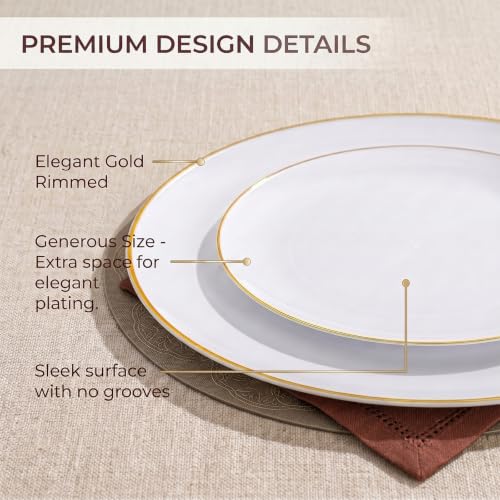 100PCS White Plates with Gold Trim (Gold / 100 count)