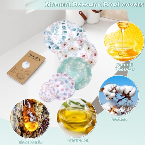 5Pcs Reusable Beeswax Elastic Bowl Covers for Bread Proofing and Food Cover (Eucalyptus Leaves)