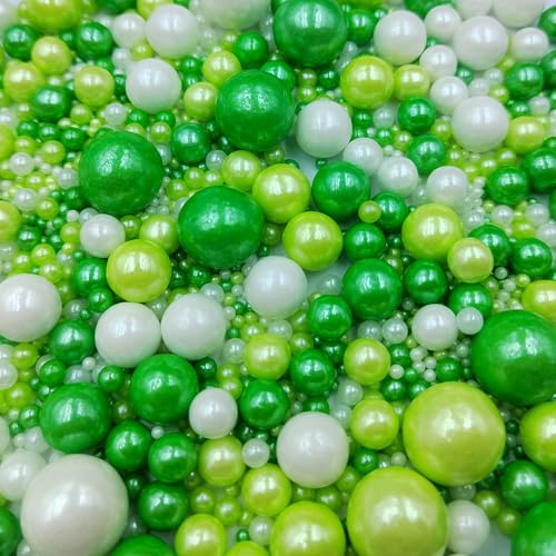 Edible White Green Sugar Pearls Candy Sprinkles 120G (White Green)
