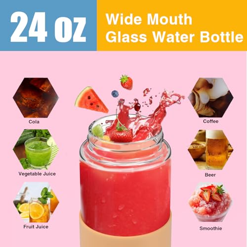 24 oz Glass Water Bottles with Lids (chartreuse / 24 Ounces)
