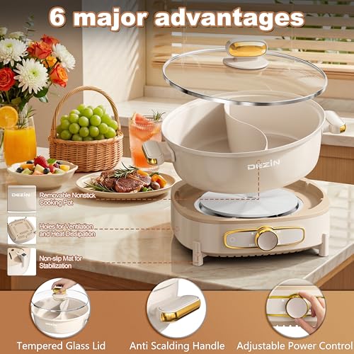 6L Hot Pot Electric with Divider (Beige)