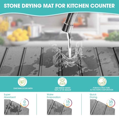 Dish Drying Mat Stone Bath Mat Diatomaceous Earth Stone Drying Mat For Kitchen Counter Sink Bath Mat Quick Dry Non Slip Foldable Dish Drying Rack Mat Small (16" x 12")