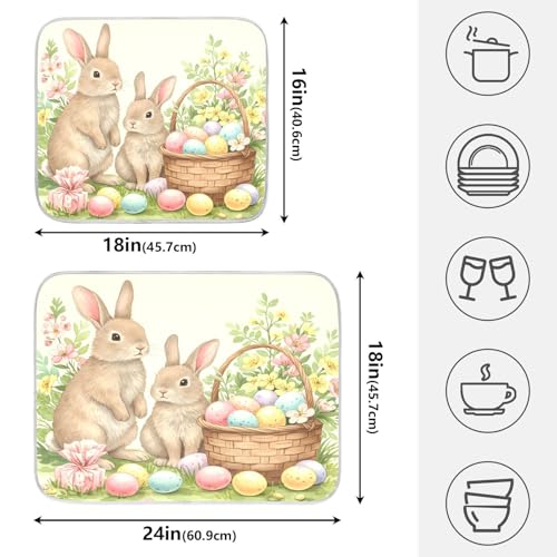 Cute Easter Bunny Rabbit Eggs Dish Drying Mat for Kitchen Counter Absorbent Microfiber Small Drying Pad Dish Mats for Kitchen Countertops 16 x 18 Inch (18" x 16")