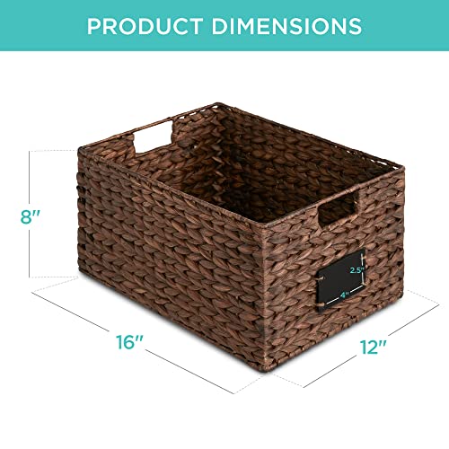 Pantry Baskets Set of 2 16x12in Water Hyacinth Storage Baskets (12x16x8in / Brown)
