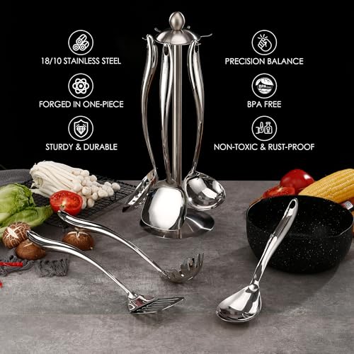 18 10 Stainless Steel Cooking Utensils Set with Holder (7 Count)