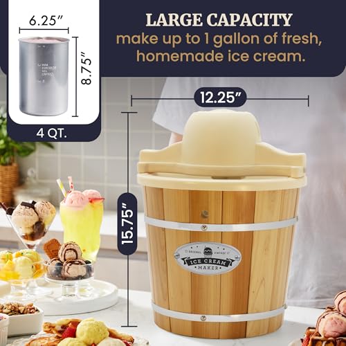 EIM 924L 4Qt Old Fashioned Wood Bucket Ice Cream Maker (Cream)