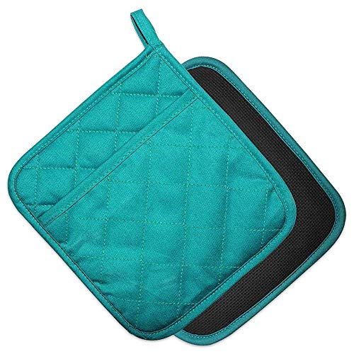 2Pcs Cotton and Neoprene Oven Pads Pot Holders with Pocket 8"x8.5" Dual (Green)