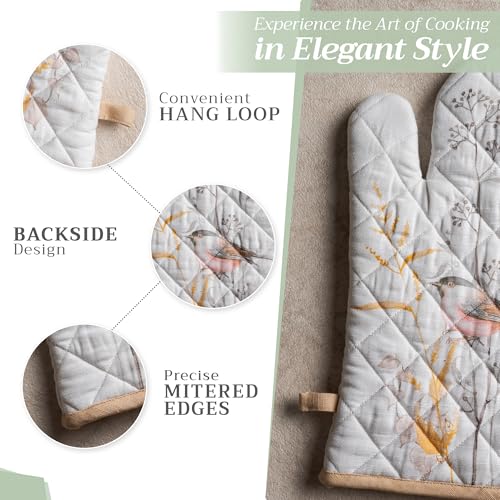 Maison d'Hermine Oven Gloves 100% Cotton Oven Mitt (088 - Meadow Florals - Beige / 7.5" x 13" (Oven Mitt))