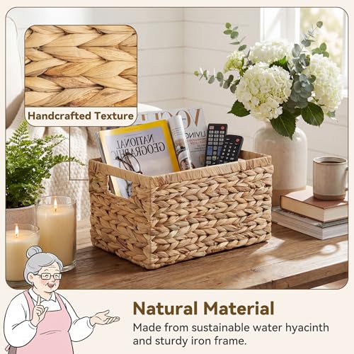Wicker Storage Baskets for Shelves (Natural (Water Hyacinth) / 13"L x 8¼"W x 7"H)