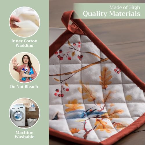 Pot Holders 100% Cotton Potholders (112 - Oak Leaves / 8" x 8" (Pot Holder Pack of 2))