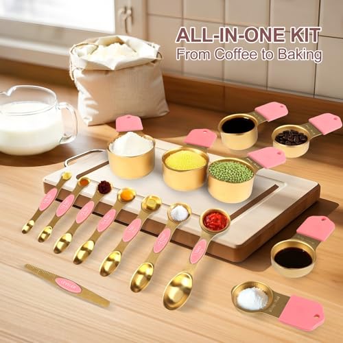 16 Piece Magnetic Measuring Cups & Spoons Set (16-Piece Pink & Gold)