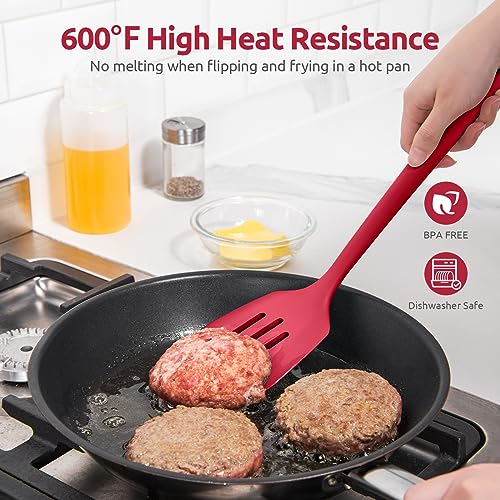 Silicone Turner Slotted Spatula (Red / 13.6")