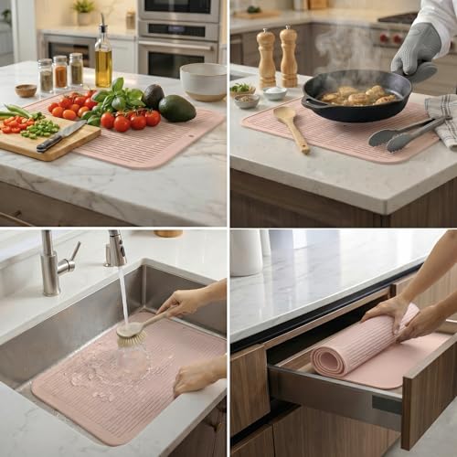 Silicone Dish Drying Mat for Multiple Usage (Pink / 24"L x 18"W)