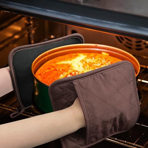 2Pcs Cotton and Neoprene Oven Pads Pot Holders with Pocket 8"x8.5" Dual (Brown)