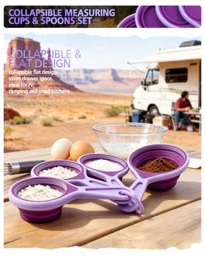 Collapsible Measuring Cups and Spoons Set (Purple)