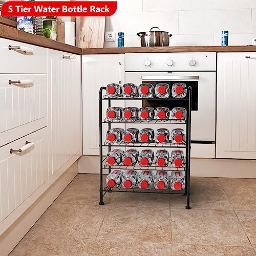 Water Bottle Organizer 5 Tier FreeStanding Water Bottle Storage Rack Metal Beverage Can Dispenser for Pantry (5 Count)
