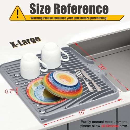 Silicone Dish Drying Mat for Kitchen Counter (Grey-1pc / 20" x 15")