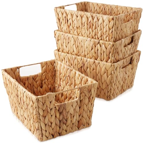 Set of 4 Water Hyacinth Storage Baskets with Handles (Natural - Hyacinth)