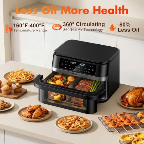 12QT Dual Basket Air Fryers with Dvider & 50PCS Paper Liners (12 Quart)