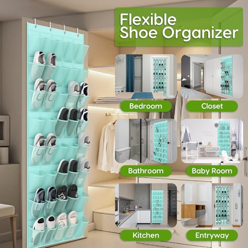 Over the Door Shoe Organizer with 40 Large Breathable Mesh Pockets (Mint Blue / 40 Pockets)