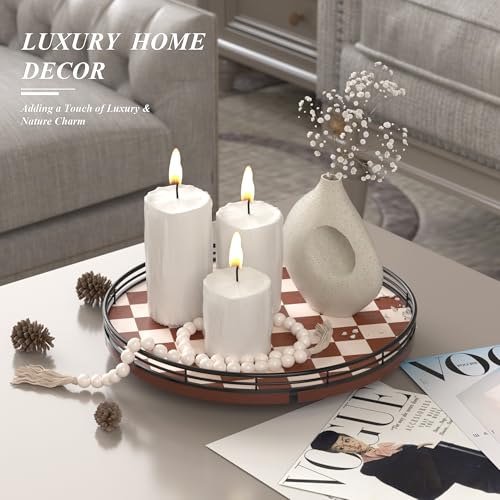 12 Inch Brown Checkerboard Lazy Susan with Black Metal Rail (Brown & White / 12 inches)