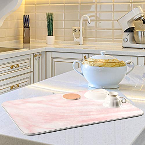 Super Absorbent Dish Drying Mat (Pink Coral Marble / 16" x 18")