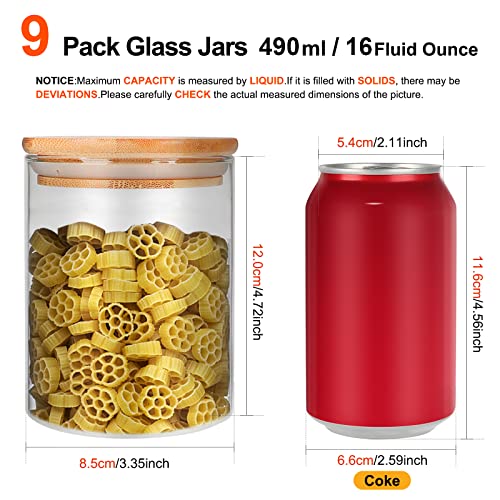 9 Pack 16 oz Glass Jars with Airtight Bamboo Lids for Kitchen